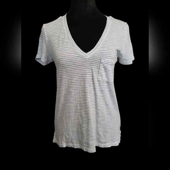 Madewell Blue And White Striped V-Neck Women's Top XXS - Picture 8 of 12